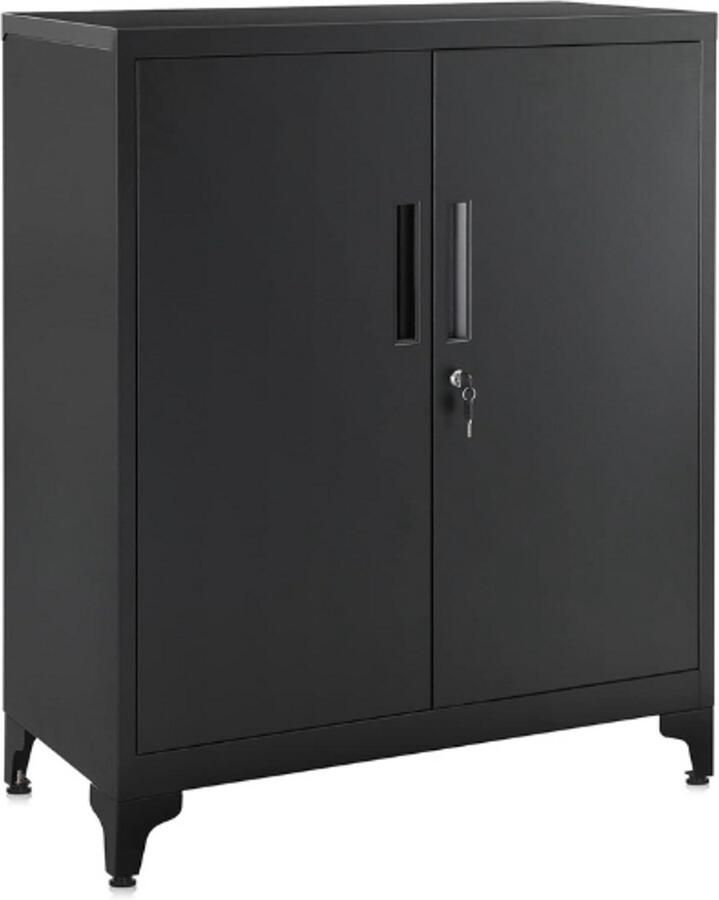 PEAM Afsluitbare Archiefkast Met 2 Deuren Zwarte Stalen Opbergkast Multifunctionele Kantoorkast Voor Woonkamer Of Studeerkamer