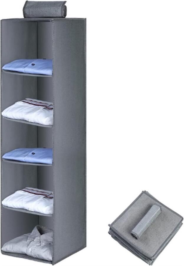 PEAM AiQInu Hangrek Voor Kast – Opvouwbare Kledingkast Organizer Met 5 Vakken – Ruimtebesparende Hangopberger Met Bamboestok – Versterkt Opbergsysteem