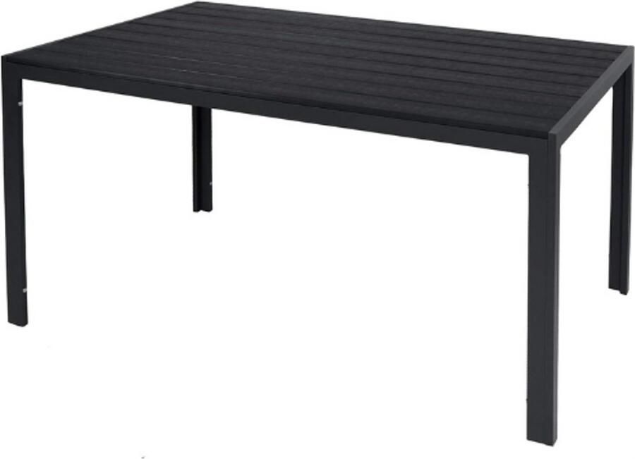 PEAM Aluminium Tuintafel Antraciet-Zwart Weerbestendige Eettafel Voor Buiten Tafelblad Van Imitatiehout Tuinmeubelen 150 X 90 X 74 Cm