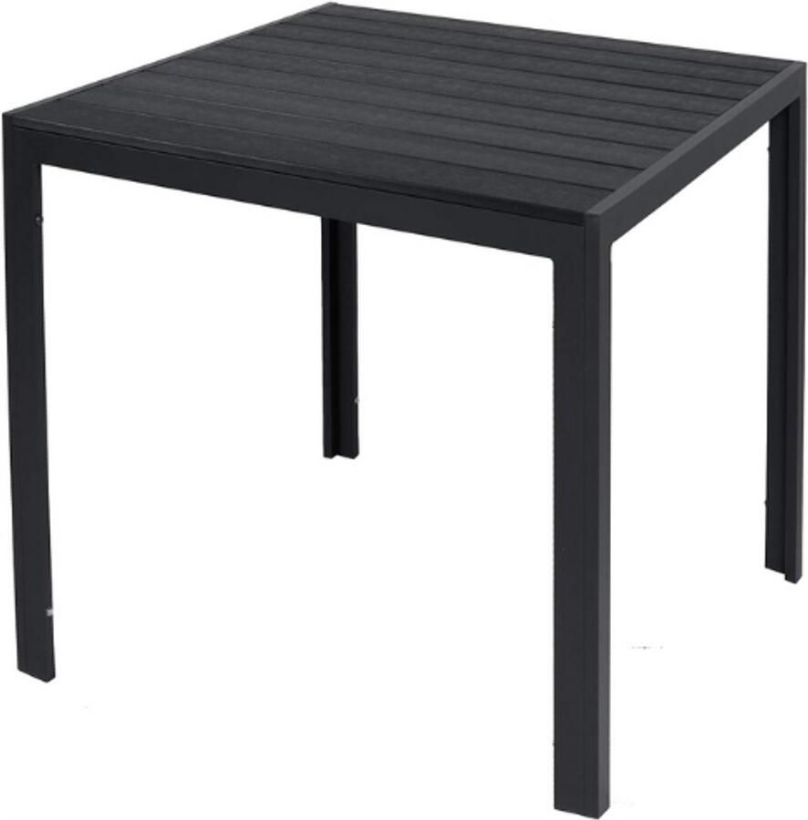 PEAM Aluminium-Tuintafel-Eettafel-Tuinmeubelen-Tafel-WPC-Imitatie-Weerbestendig-90-x-90-x-74-cm-Kleuren-Antraciet-Zwart