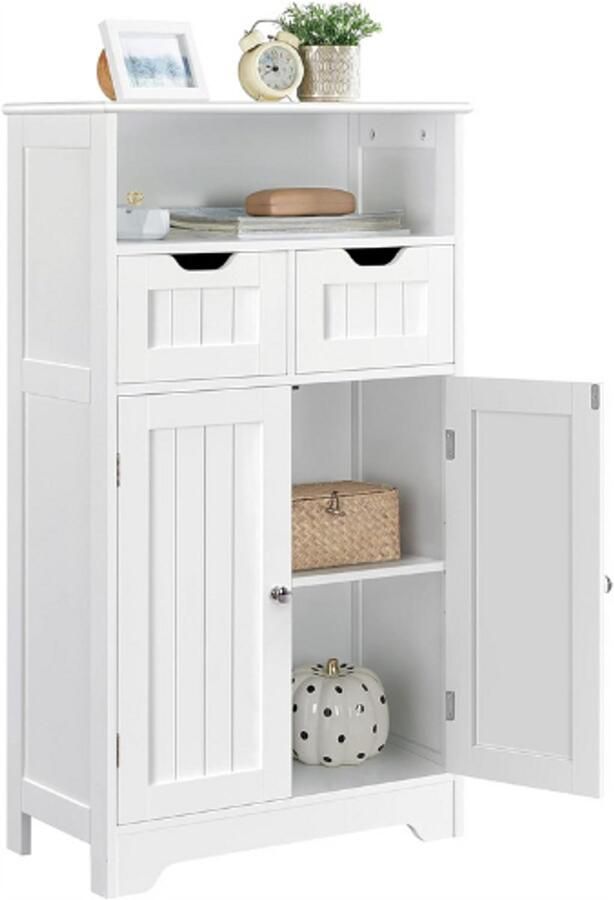 PEAM Badkamerkast Dressoir Commode 2 Laden Van Hout Opbergkast Met Verstelbare Plank Open Vak 60 × 30 × 104 5 cm Voor Woonkamer Badkamer