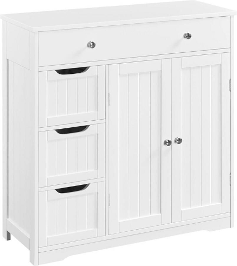 PEAM Badkamerkast Met 4 Laden En 1 Kast – Onderkast Met Verstelbare Legplank – Witte Opbergkast Voor Badkamer – Entree – Hal – 81x30x81.5 cm
