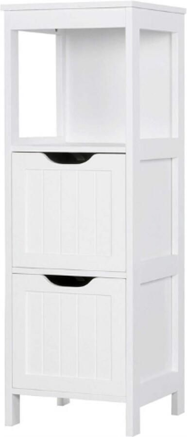 PEAM Badkamerkast Met Afneembare Laden Witte Gelakte Hoekcommode Nachtkastje Of Badcommode 30x30x89 cm LBH