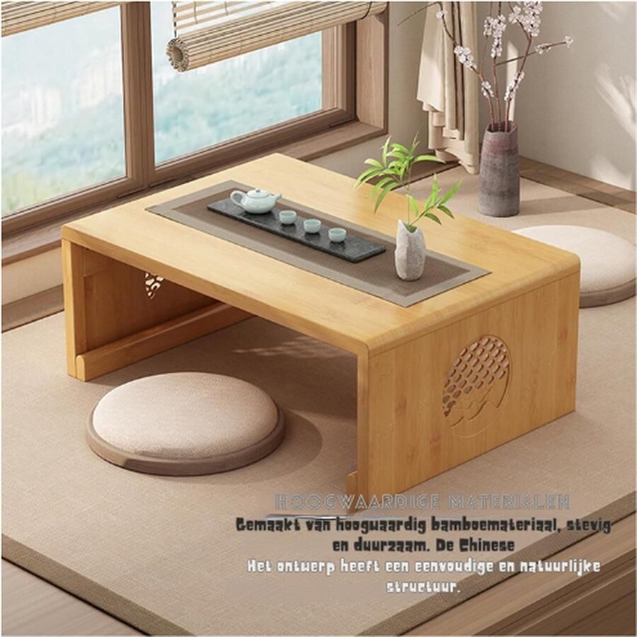 PEAM Bamboe Chinese Thee Vloertafel Japanse Opvouwbare Salontafel Altaartafel For Meditatie Lage Draagbare Opvouwbare Tatami Tafel For Woonkamer Eetkamer Woondecoratie Hout M - Foto 2