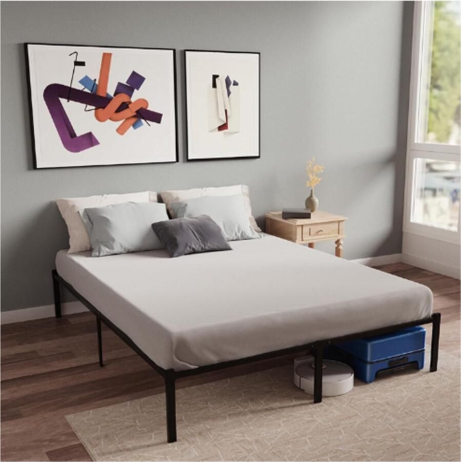 PEAM Bed 140x200 Met Houten Lattenbodem 140x200 cm Metalen Bedframe Stevige Structuur Met 6 Poten Hoogte 41 cm Eenvoudige Montage Duurzaam En Comfortabel Bed