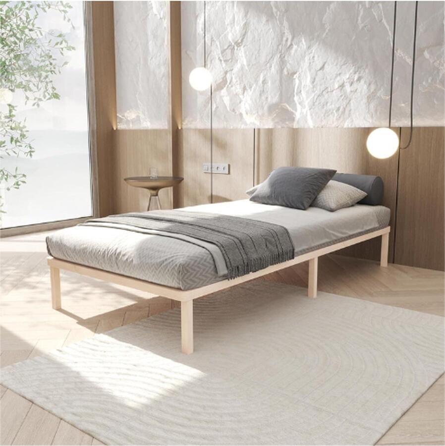 PEAM Bedframe 70x200 Cm Lisette Met Lattenbodem Met Poten – Futonbed Van Massief Hout Met Lattenbodem – Bedframe Tot 250 Kg Belastbaar – Stabiel Houten Bed – Onbehandeld FSC -gecertificeerd Massief Hout