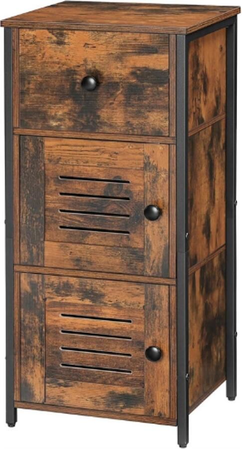 PEAM Bijzetkast Commode Kast Zijkast Met Lade Verstelbare Legplank Keukenkast Met Lamellendeur Nachtkastje Voor Woonkamer Slaapkamer Kantoor Hal Vintage EBF15CW01