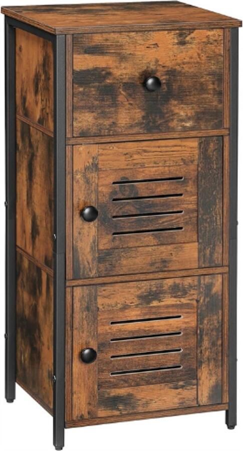 PEAM Bijzetkast Vintage Commodekast Met Lade En Verstelbare Plank Keukenkast Met Lamellendeur Voor Woonkamer Slaapkamer Hal Of Kantoor EBF15CW01