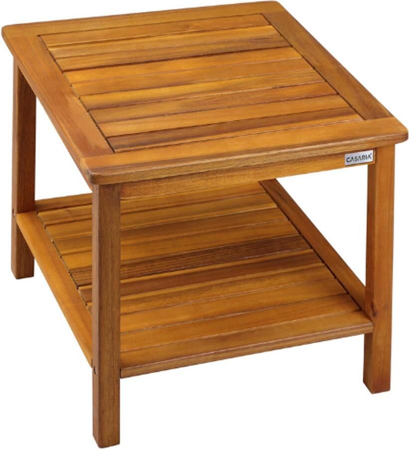 PEAM Bijzettafel Voor Buiten Acaciahout Tuintafel Met 2 Planken Massief Houten Balkon Tafel Weerbestendig 45x45x45cm Bruin Tuinmeubel
