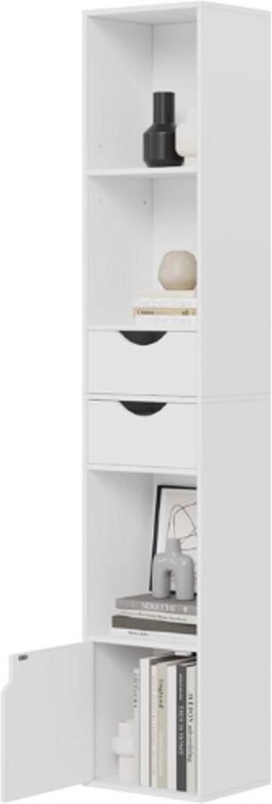 PEAM Boekenkast Staand Opbergrek Met Laden En Deur – Voor Woonkamer Slaapkamer Bureau – Wit – 30 x 158 x 24 cm