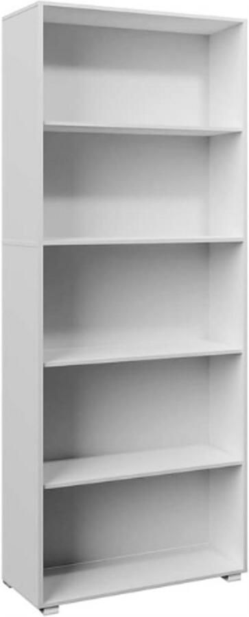 PEAM Boekenkast Vela Wit 5 Vakken In Hoogte Verstelbare Planken Vrijstaande Open Kast 190x60x28 cm Modern Hout Voor Kantoor Woonkamer Studeerkamer