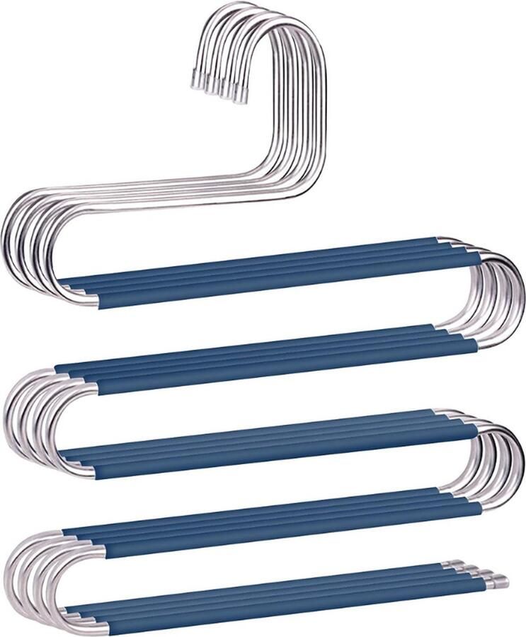 PEAM Broekhangers Antislip Ruimtebesparend 4 Stuks S-Vorm RVS Kledinghangers Kast Organizer Voor Broeken Jeans Sjaals Stropdassen En Handdoeken Blauw