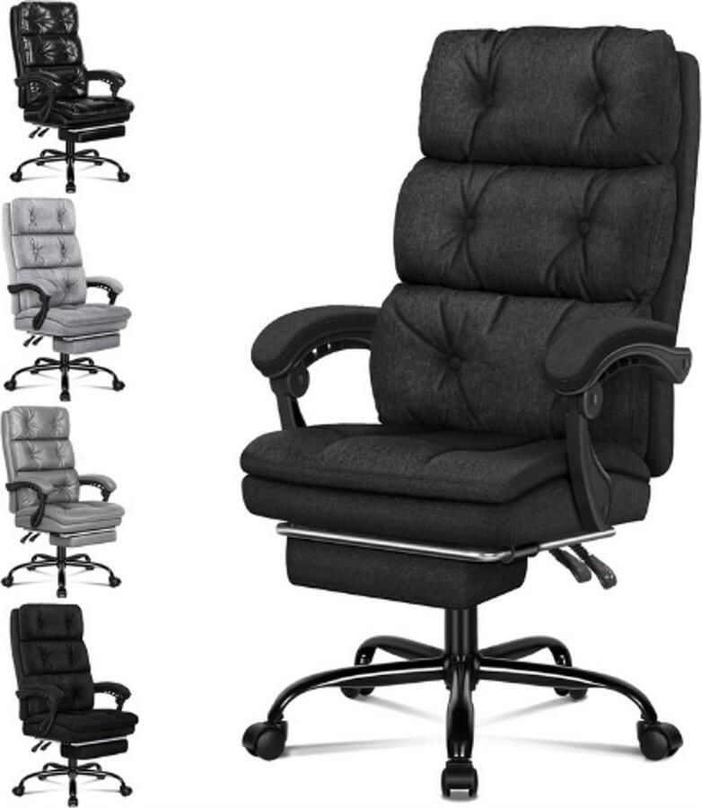 PEAM Bureaustoel Computer-Bureaustoel Met Voetensteun Stoffen Linnen Palmer Serie Ergonomisch Comfort In Hoogte Verstelbaar Zwart