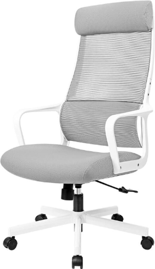 PEAM Bureaustoel Ergonomisch Bureaustoel Met Verstelbare Hoofdsteun Bureaustoel 200 Kg In Hoogte Verstelbaar Elastische S-Vormige Lendensteun Mesh-Stoel Wit EN 1335 Computerstoel Grijs