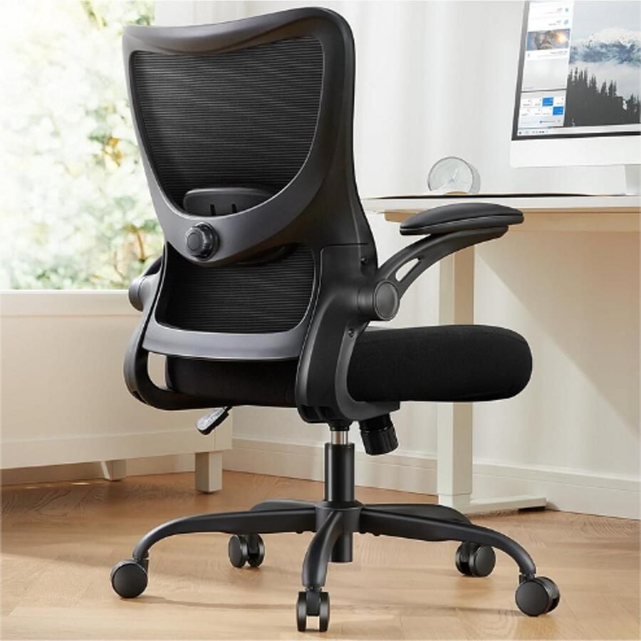PEAM Ergonomische Bureaustoel Draaibare Managersstoel In Hoogte Verstelbare Bureaustoel Met 3D Armleuningen En Lendensteun Mesh Kantoorstoel Tot 136 KG Zwart