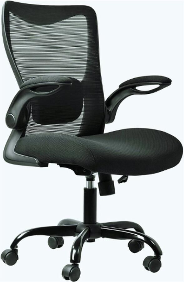 PEAM Bureaustoel Ergonomisch Met Inklapbare Armleuningen Bureaustoel Met Verstelbare Lendensteun 360° Executive Stoel Draaistoel Tot 150 Kg Draagvermogen PC-Stoel Computerstoel Zwart-Wit Gaas