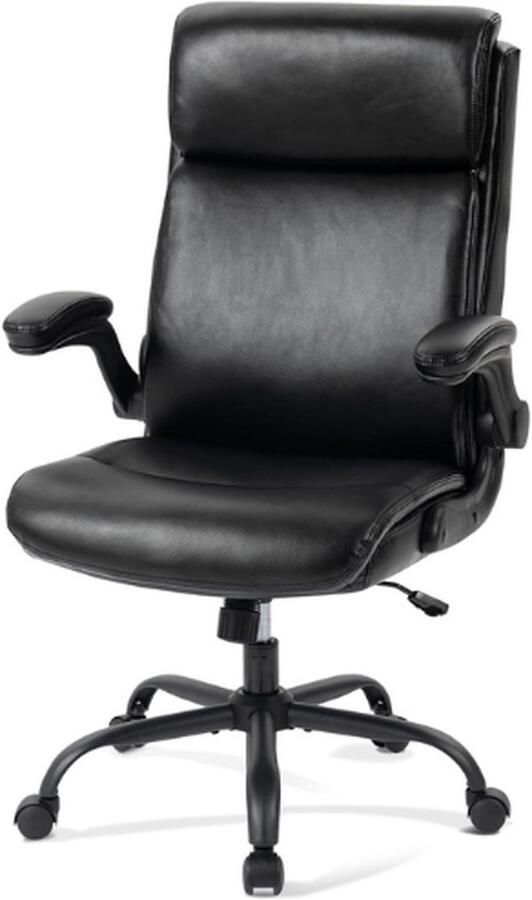 PEAM Bureaustoel Ergonomische Bureaustoel 150 Kg Bureaustoel Armleuning Inklapbaar Draaistoel Met Wielen Managersstoel Comfortabel Voor Kantoor Thuis Werkkamer Zwart Leer