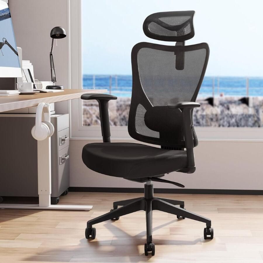 BOG Bureaustoel Ergonomische Bureaustoel Met Hoge Rug Verstelbare Lendensteun Hoofdsteun En Armleuning 130 Graden Schommels Computerstoel Tot 180 Kg Zwart - Foto 2