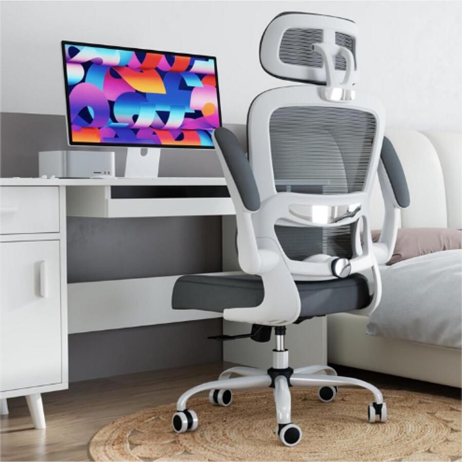 PEAM Bureaustoel Ergonomische Netstoffen Computerstoel Verstelbare Werkstoel Ademende Bureaustoel Grijs