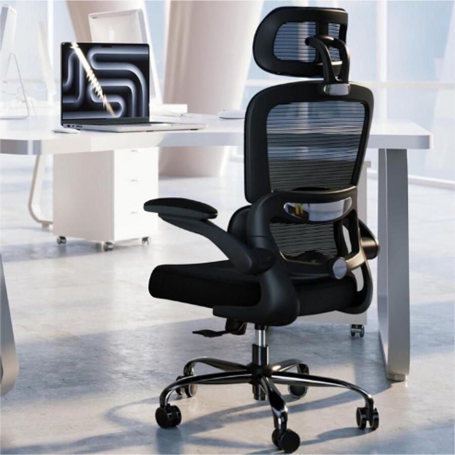 PEAM Bureaustoel Ergonomische Draaistoel Met Ademend Mesh Verstelbare Zithoogte & Rugleuning Comfortabele Werkstoel Voor Kantoor & Thuis (Zwart)