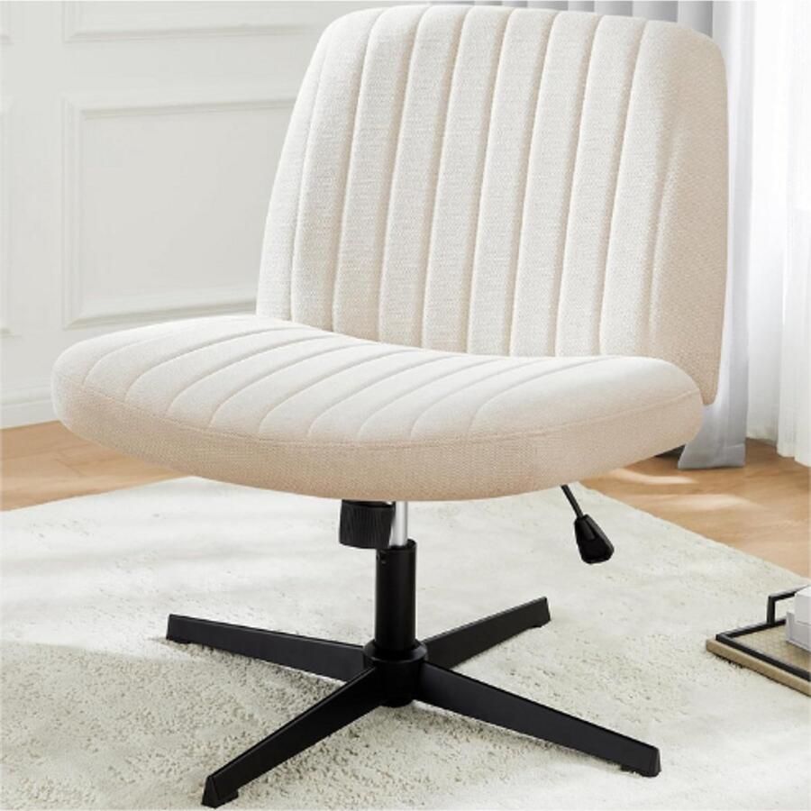 PEAM Bureaustoel Zonder Armleuning Criss Cross Chair Ademend Netweefsel Verbreeed Zitkussen Ergonomische Kleermakersstoel Geschikt Voor Kantoor Slaapkamer Woonkamer Wit