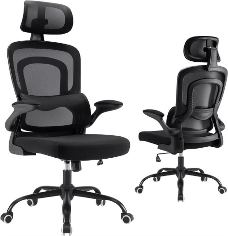 PEAM Bureaustoel Ergonomische Bureaustoel Met Verstelbare Hoogte Hoge Rugleuning Comfortabele Bureaustoel Met Lendensteun Met Armleuningen Zwart