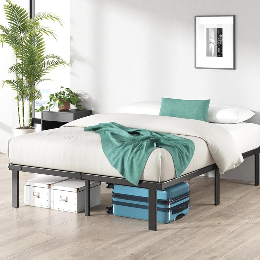 PEAM Caleb Bed 140 x 200 cm Met Opbergruimte Onder Het Bed Metalen Platformbedframe Opvouwbaar Bedframe Zwart Hoogte 36 cm