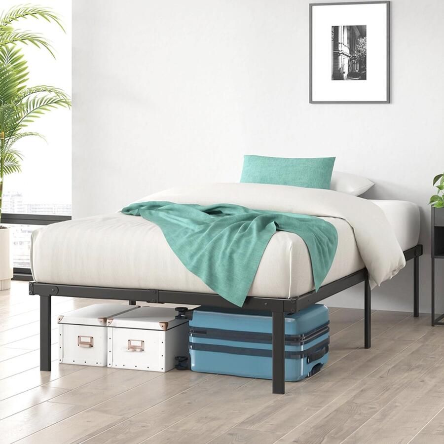 PEAM Caleb Bed 90 x 200 cm Hoogte 36 cm Met Opbergruimte Onder Het Bed Metalen Platformbedframe Opvouwbaar Bedframe Zwart