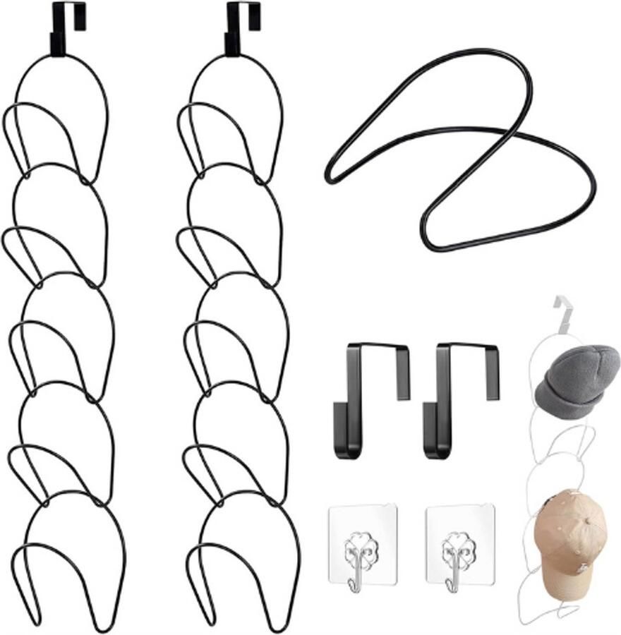 PEAM Caphouder Deurhoedenrekken 10 Stuks Hangende Kast Verstelbare Hoedenhouders Wanddeurhoedenrekken Met 2 Haken 2 Doorzichtige Haken Voor Handtassen Handdoeken Stropdassen Boven De Deur