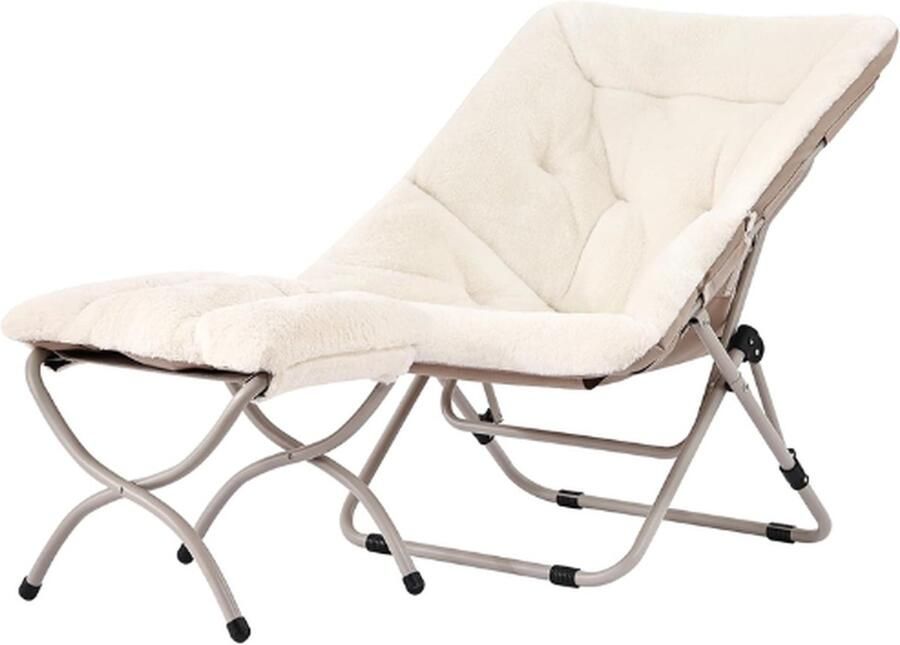 PEAM Comfy Sausstoel met Voetenbank Oversized Opvouwbare Faux Bontstoel Zachte Meubelstoel Luie Stoel met Metalen Frame Maanstoel Accentstoel voor Slaapkamer Woonkamer