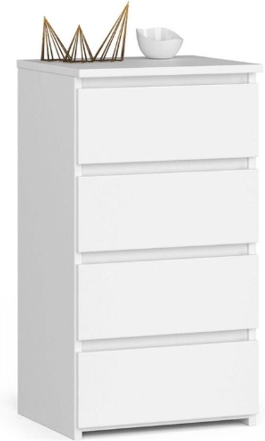 PEAM Commode Met 4 Schuifladen Witte Ladekast Met Plank Robuust Dressoir Met Rolladen Kledingkast In Universeel Design Voor Slaapkamer Woonkamer Hal