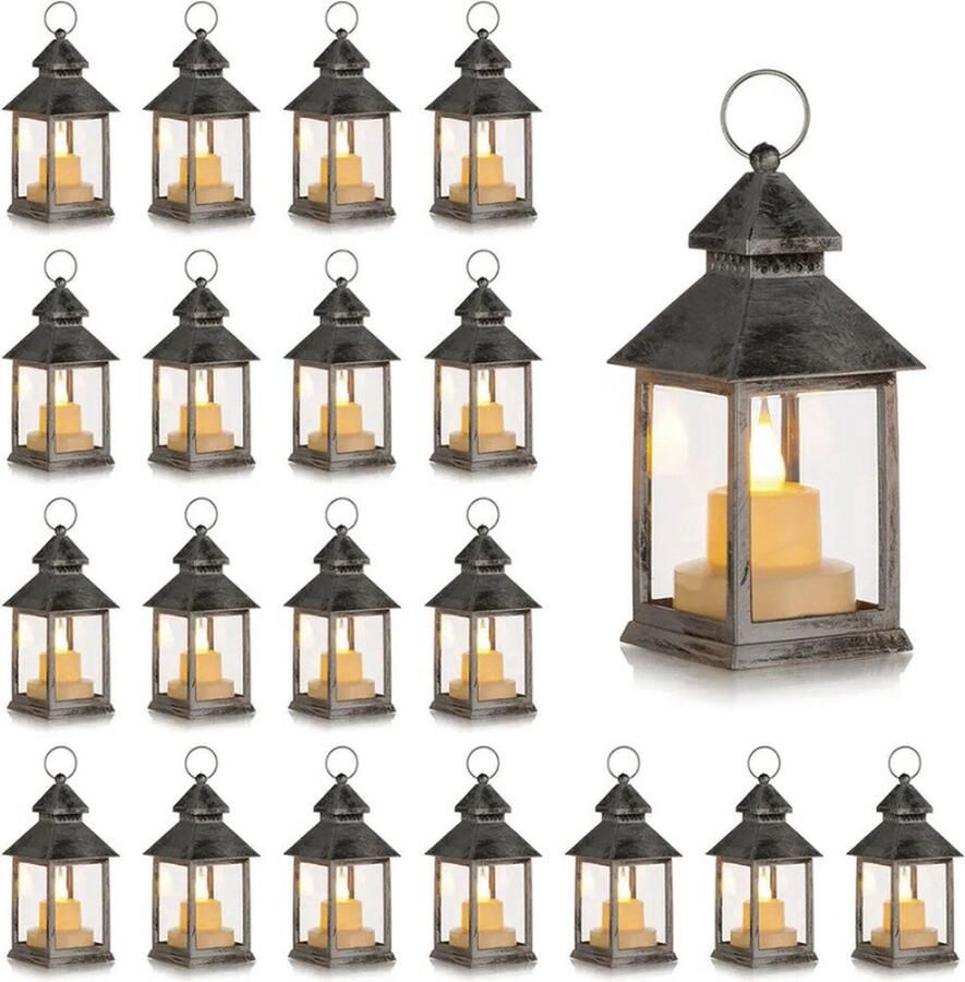 PEAM Decoratieve LED Kaars Lantaarn – 20 Stuks Kleine Zilveren Lantaarns Voor Halloween Kerst Bruiloft En Ramadan Decoratie – Marokkaanse Tafel Middenstukken En Feestversiering