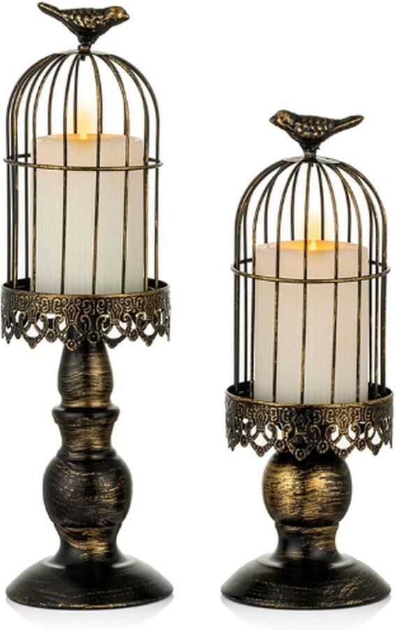 PEAM Decoratieve Vogelkooi Kandelaar Zwarte Vintage Kandelaars Set Van 2 IJzeren Shabby Chique Pijler Kaarsenhouder Voor Kerst Mantel Open Haard Woonkamer Bruiloft Centerpieces Voor Tafels