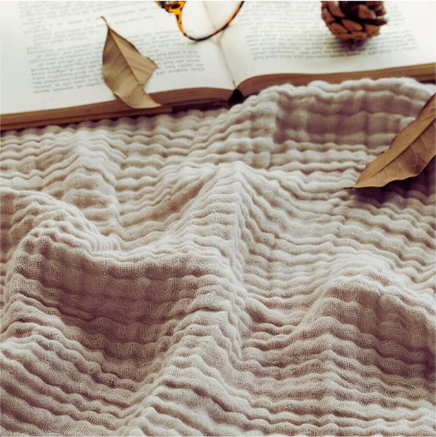 PEAM Deken Katoen Plaid 100% Mousseline Zacht Voor Bank 4-Laags Ademend Gaasdeken Alle Seizoenen Lichtgewicht Voorgewassen Lichtbruin 140x190 cm