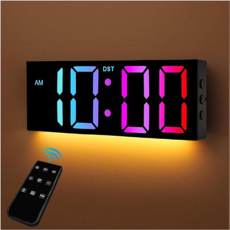 PEAM Digitale Wandklok 8 Kleuren 30 Cm Grote Digitale Klok Met Nachtlampje Automatische Helderheidsregeling 24 12-Uur Digitale Klok Wandklok Voor Woonkamer Kantoor Bureau