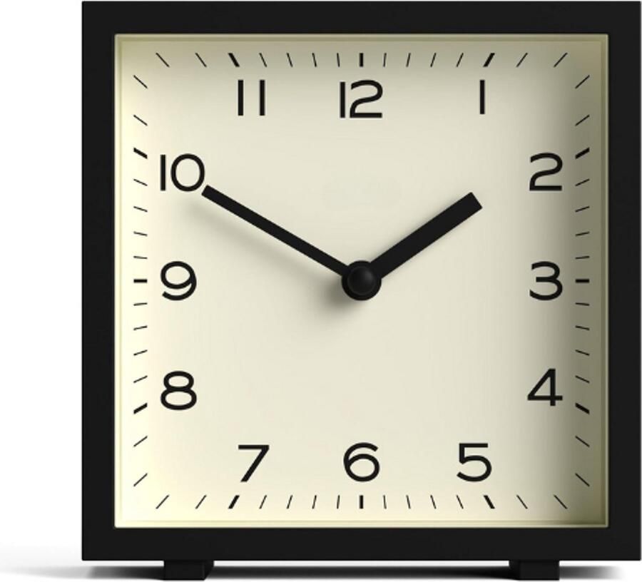 PEAM Disco Bureauklok Strak Vierkant Ontwerp Zwart Stijlvol & Makkelijk Af Te Lezen Klok Voor Plank Tafel Schoorsteenmantel & Nachtkastje