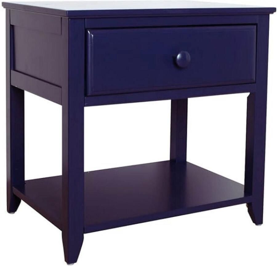 PEAM Donkerblauw Houten Nachtkastje Van Massief Nieuw-Zeelands Grenenhout – Bijzettafel Met Lade En Open Vak – Stijlvolle Salontafel Voor Slaapkamer & Woonkamer