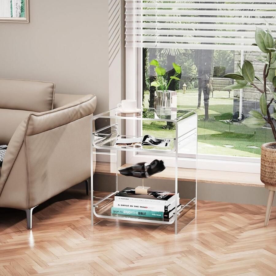 PEAM Acryl Bijzettafel Helder – Transparante Salontafel Nachtkastje – Stijlvol & Modern – Eenvoudige Montage – Voor Woonkamer En Slaapkamer – 45x30x58 cm - Foto 2