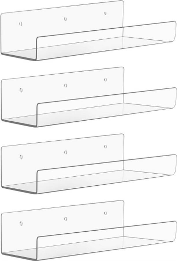 PEAM Doorzichtige Acryl Zwevende Planken Set Van 4 Onzichtbare Wandplanken 305 mm Transparante Hangende Planken Voor Boeken Planten Speelgoed En Decoratie Slaapkamer Woonkamer Badkamer