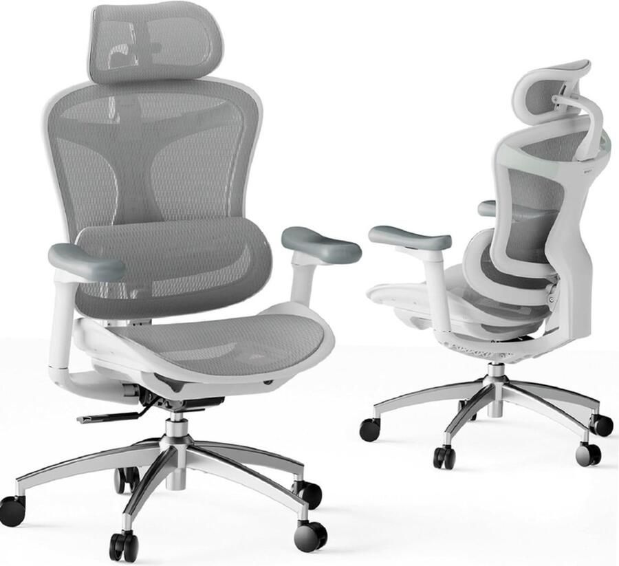 PEAM Doro C300 Ergonomische Bureaustoel met Ultra-Zachte 3D Armleuningen Dynamische Lendensteun en Verstelbare Rugleuning voor Thuisbureau Wit