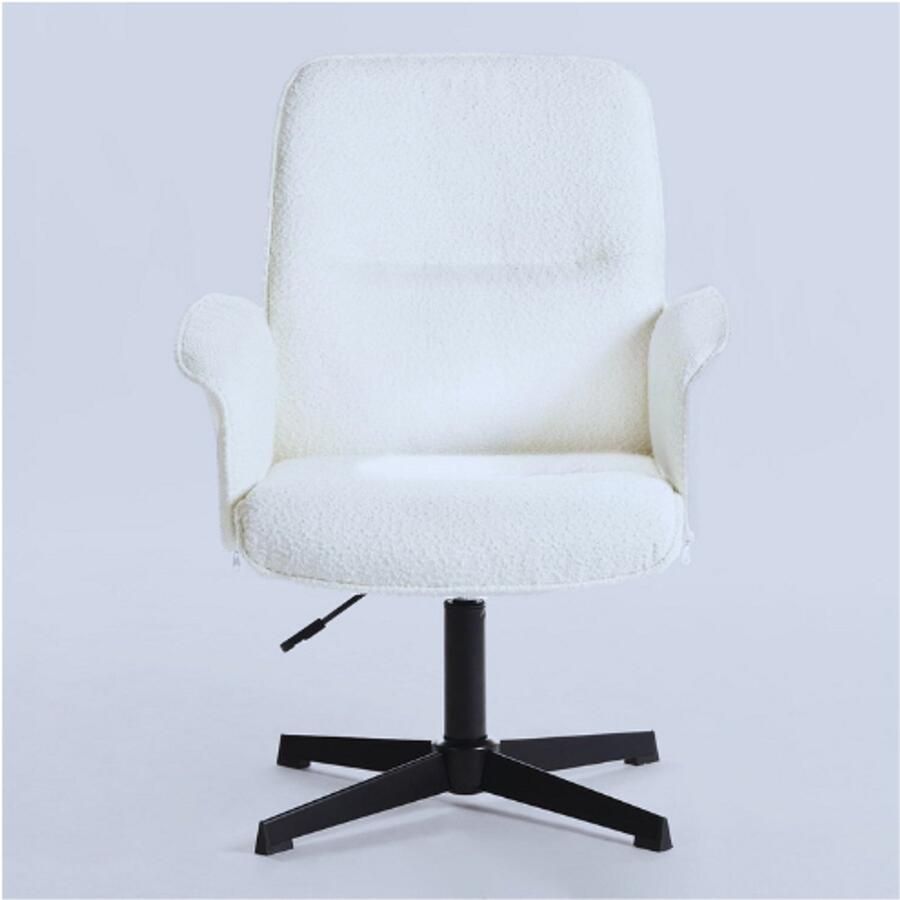 PEAM Bureaustoel Draaibare Bureaustoel Met Boucléstof In Hoogte Verstelbaar Kapstoel Voor Thuiswerk Ergonomische Stoel Voor Kantoor Woonkamer Studiekamer Wit 63x66x83-94cm