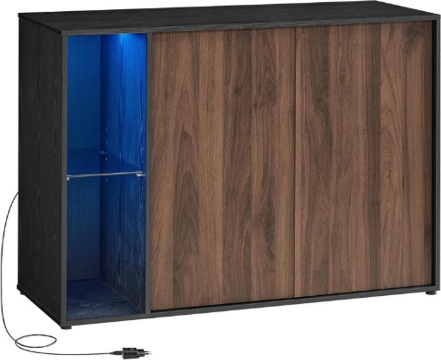 PEAM Dressoir Met Led Verlichting Tv-Kast Met Glazen Plank En Toolless Montage Opbergkast In Walnoot Ebbenhout Zwart BBK372B01