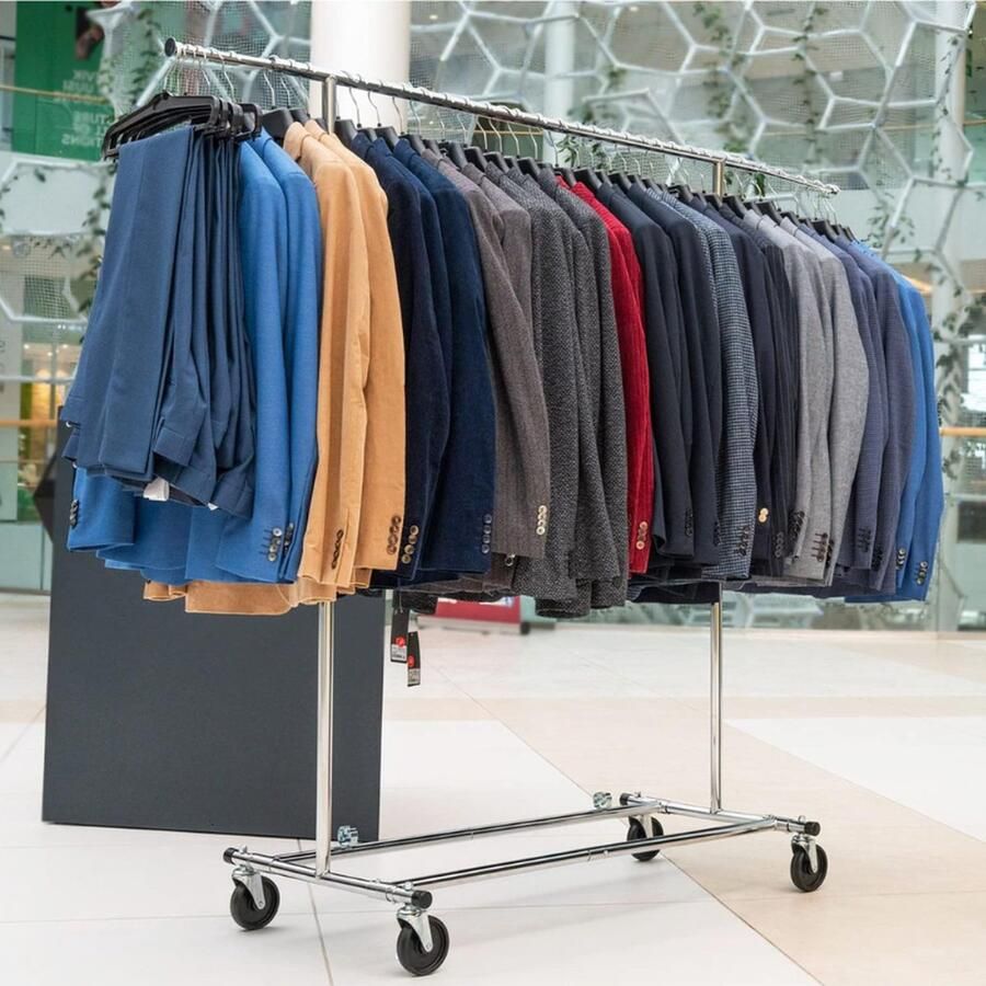 PEAM Drogo Heavy Duty Metalen Kledingrek Stevig Mobiel Telescopisch Verstelbaar Kleren Rek Op Wielen Inklapbaar 100 KG Belastbaar