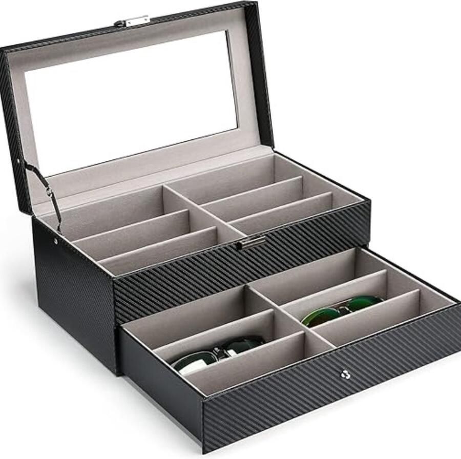 PEAM Dubbele Laags Zonnebrillen Opbergdoos – 12-Vakken Brillenkoffer Voor Presentatie En Opbergen