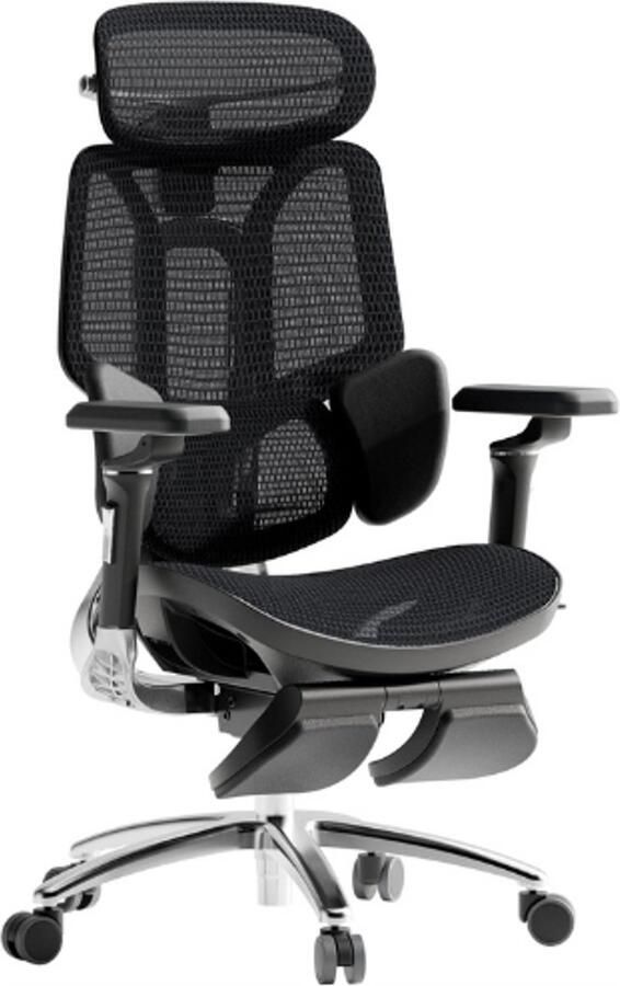 PEAM E3 Ultra Ergonomische Bureaustoel Met 3-Zones Dynamische Lendensteun 4D Verstelbare Hoofdsteun 360° Mechanische Armleuningen Bureaustoel Met Voetensteun Zwart