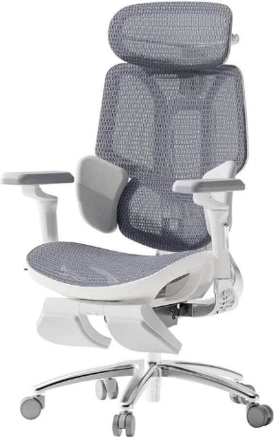 PEAM E3 Ultra Ergonomische Bureaustoel Grote En Hoge Bureaustoel 3-Zone Lendensteun 360° Mechanische Armleuningen 4D Hoofdsteun Grijs