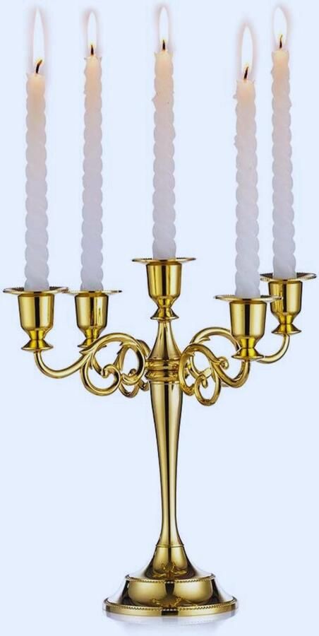PEAM Elegante 5-Armige Gouden Kandelaar Metalen Kaarsenhouder 27Cm Voor Bruiloft Verjaardag Eettafel En Feestdecoratie