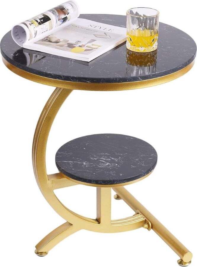 PEAM Elegante Luxe Marmeren Ronde Salontafel Met Goud Zwart Accent – Perfect Voor Woonkamer En Buitenruimte