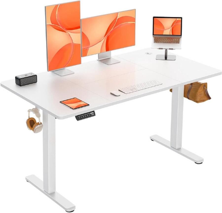 PEAM Elektrisch Sta-Bureau In Hoogte Verstelbaar Bureau 140 x 70 cm Computerbureau Met 4 Geheugen-Smart Pannel Thuiskantoor Bureau Met Splitbord