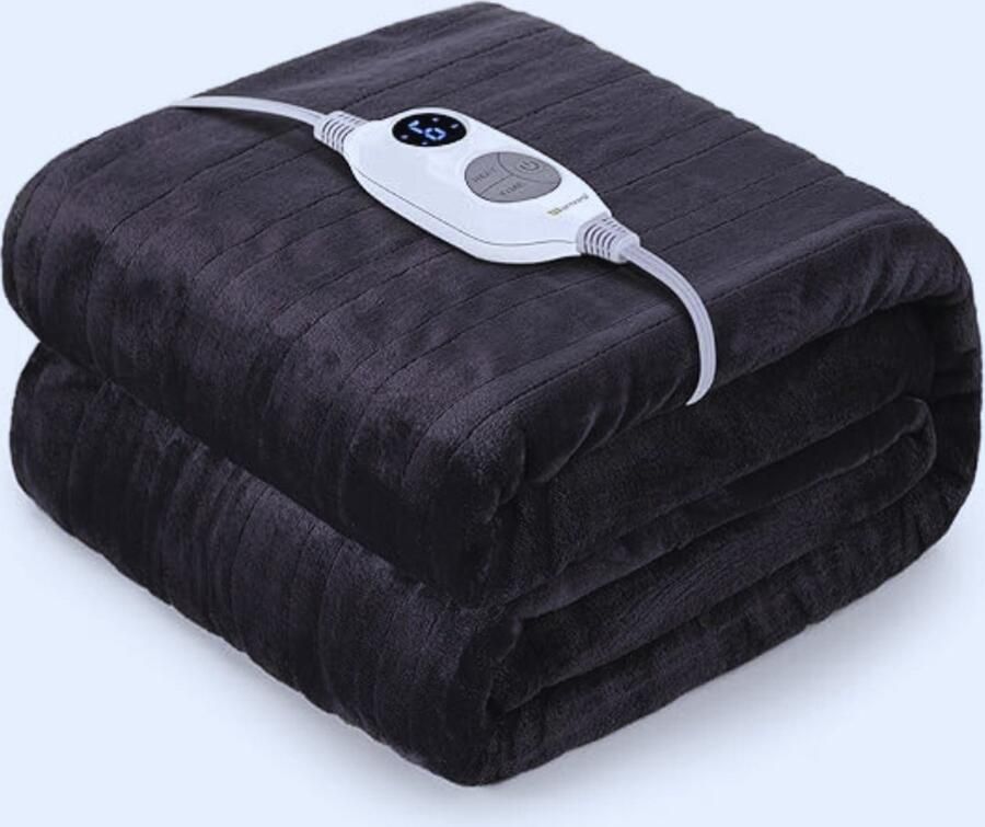 PEAM Elektrische Warmtedeken 130x180 Cm Met Automatische Uitschakeling 6 Temperatuurstanden Oververhittingsbeveiliging & Wasbaar Flanel Grijs Knuffeldeken Voor Bed
